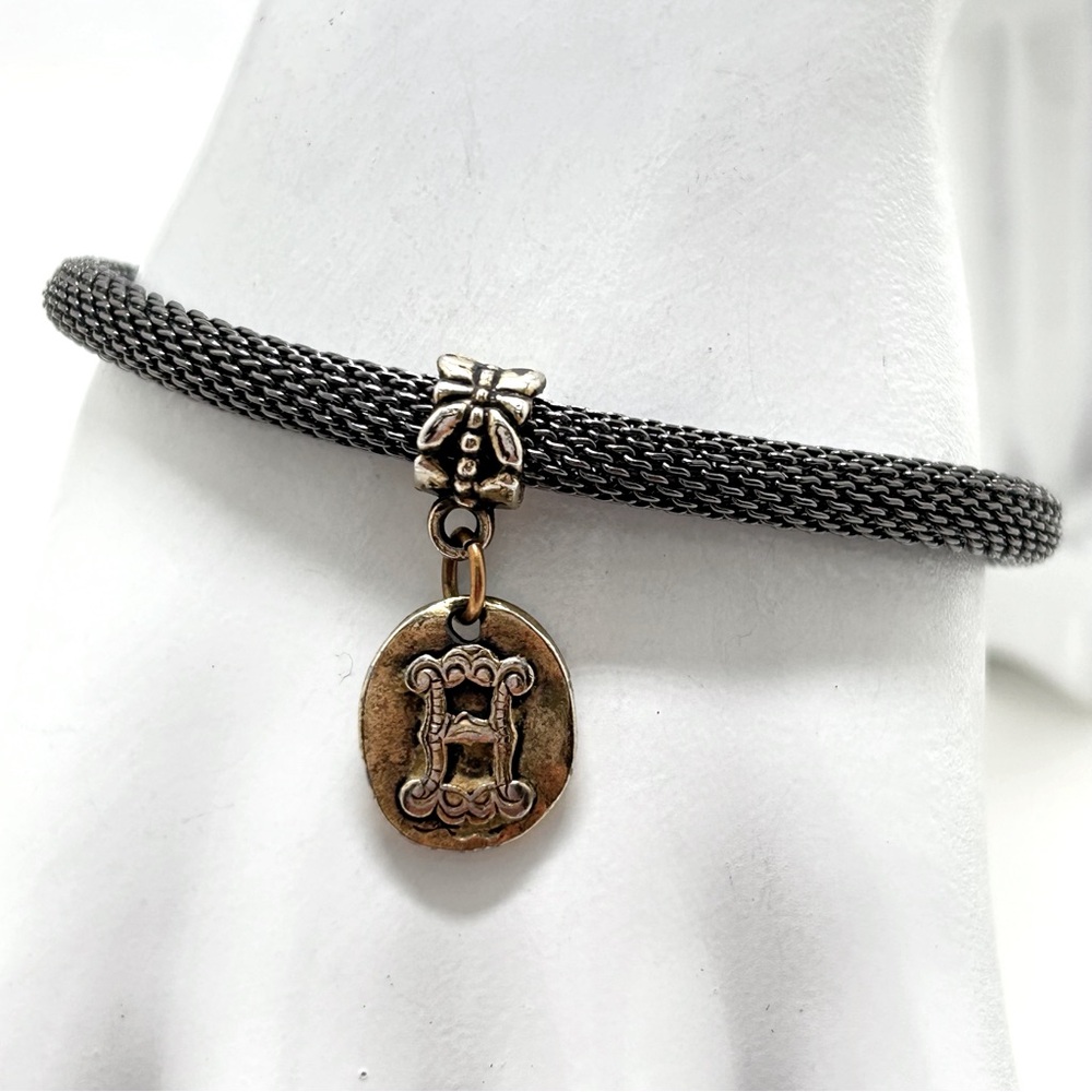 Metal Monk, Mixed Metal, Silver Mesh And Gold Charm Bracelet